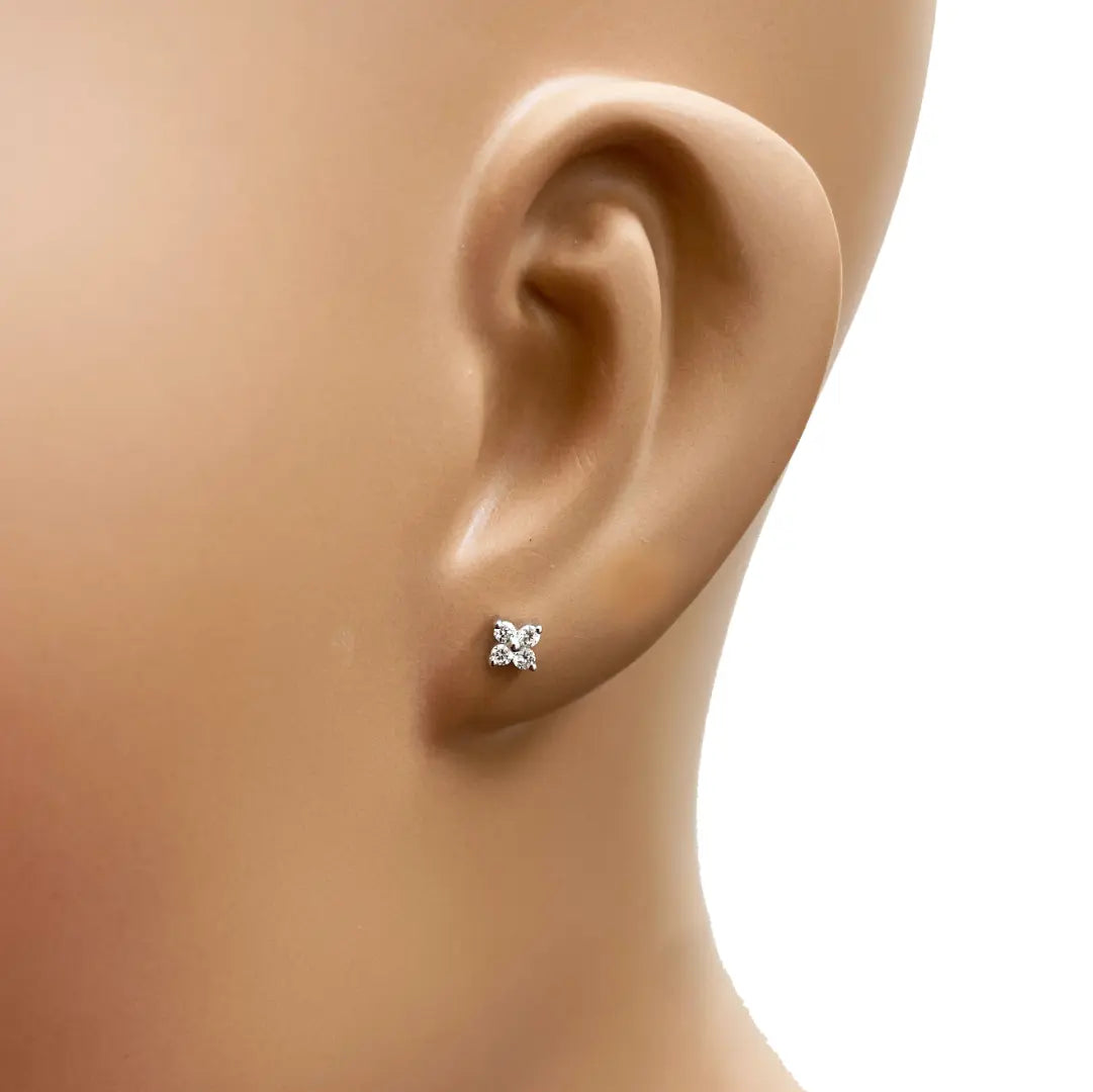 18ct White Gold 4-Claw Natural Diamond Children's Flower Stud Earrings 0.14ct 