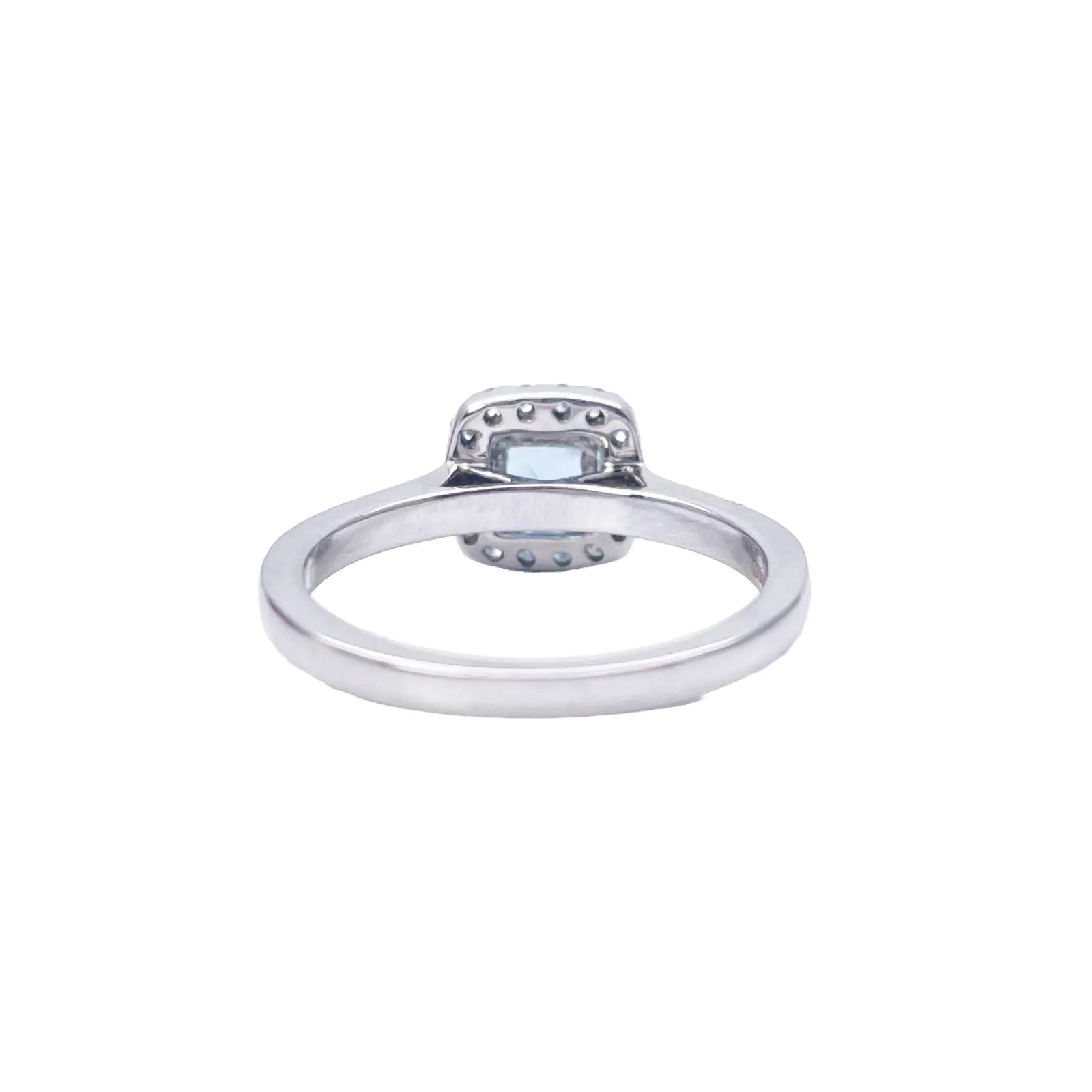 18ct White Gold Aquamarine & Diamond Halo Cluster Cushion Ring 0.70ct  Diamond Ring