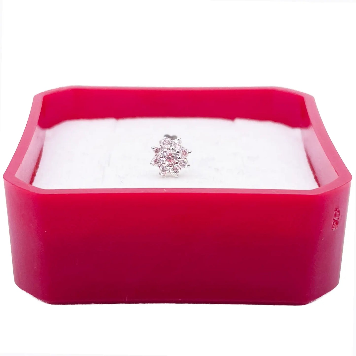 18ct White Gold Beautiful Eight Petal Cubic Zirconia Floral Nose Stud/Pin 5.5mm Width 