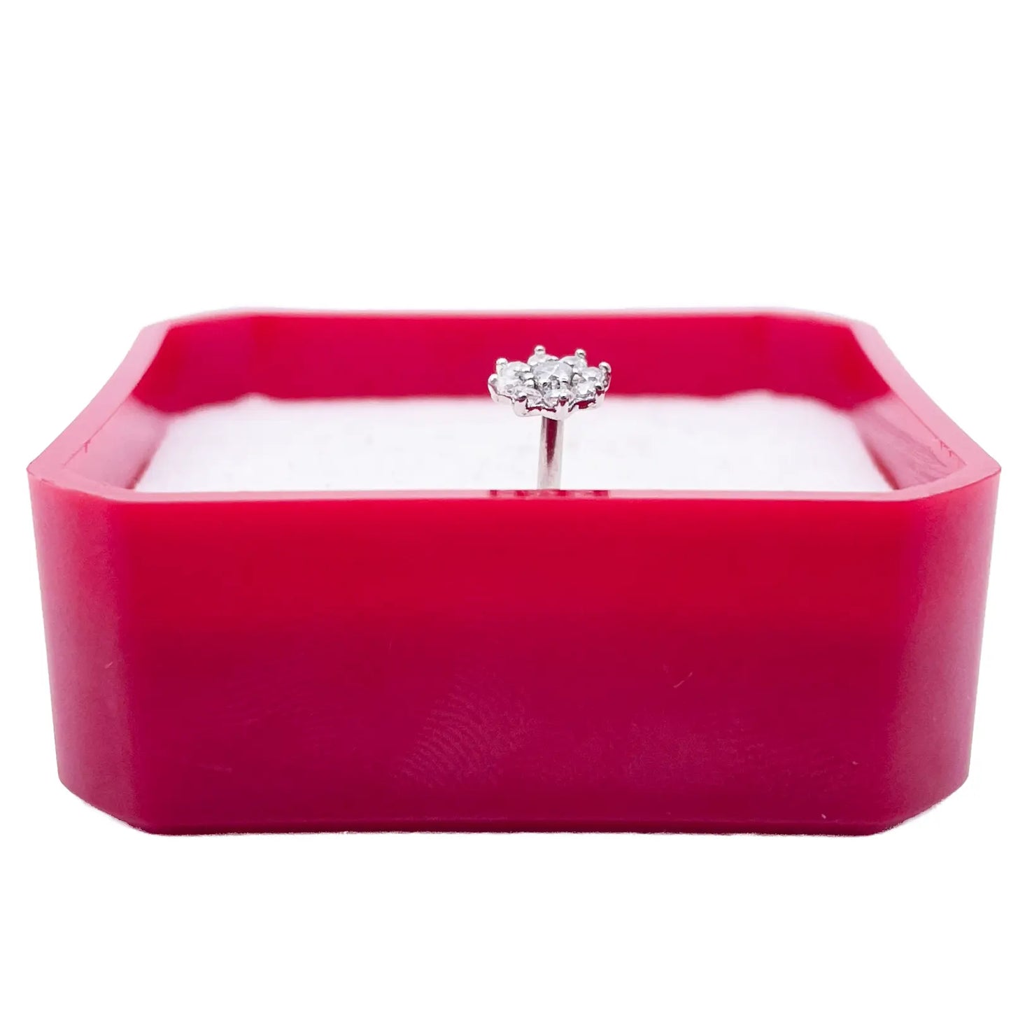 18ct White Gold Beautiful Eight Petal Cubic Zirconia Floral Nose Stud/Pin 5.5mm Width 