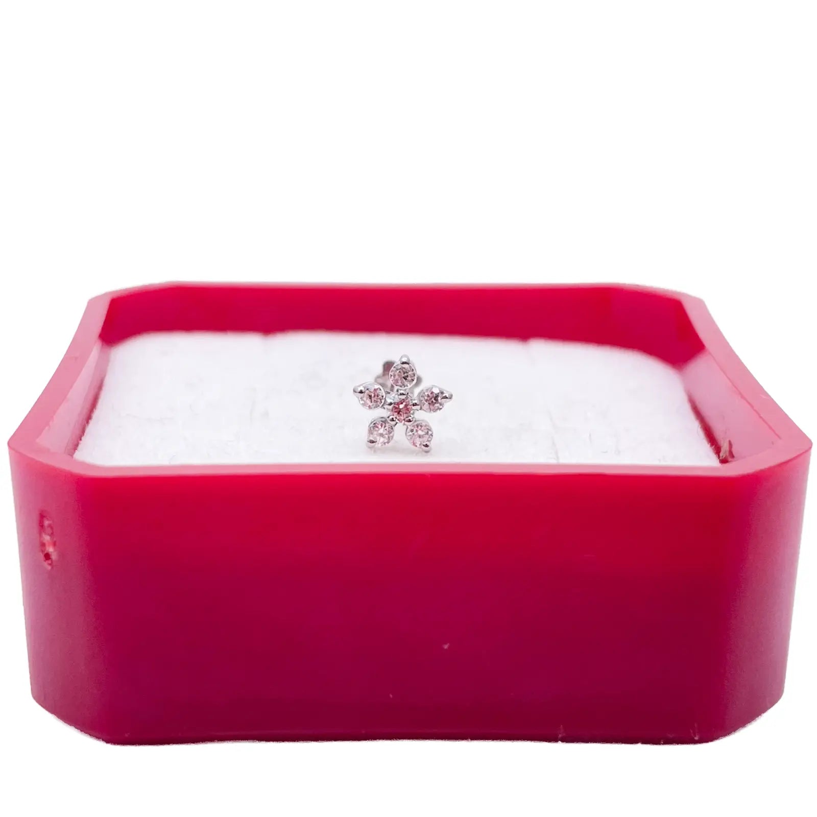 18ct White Gold Beautiful Five Cubic Zirconia Petal Floral Nose Stud/Pin 5.5mm Width 