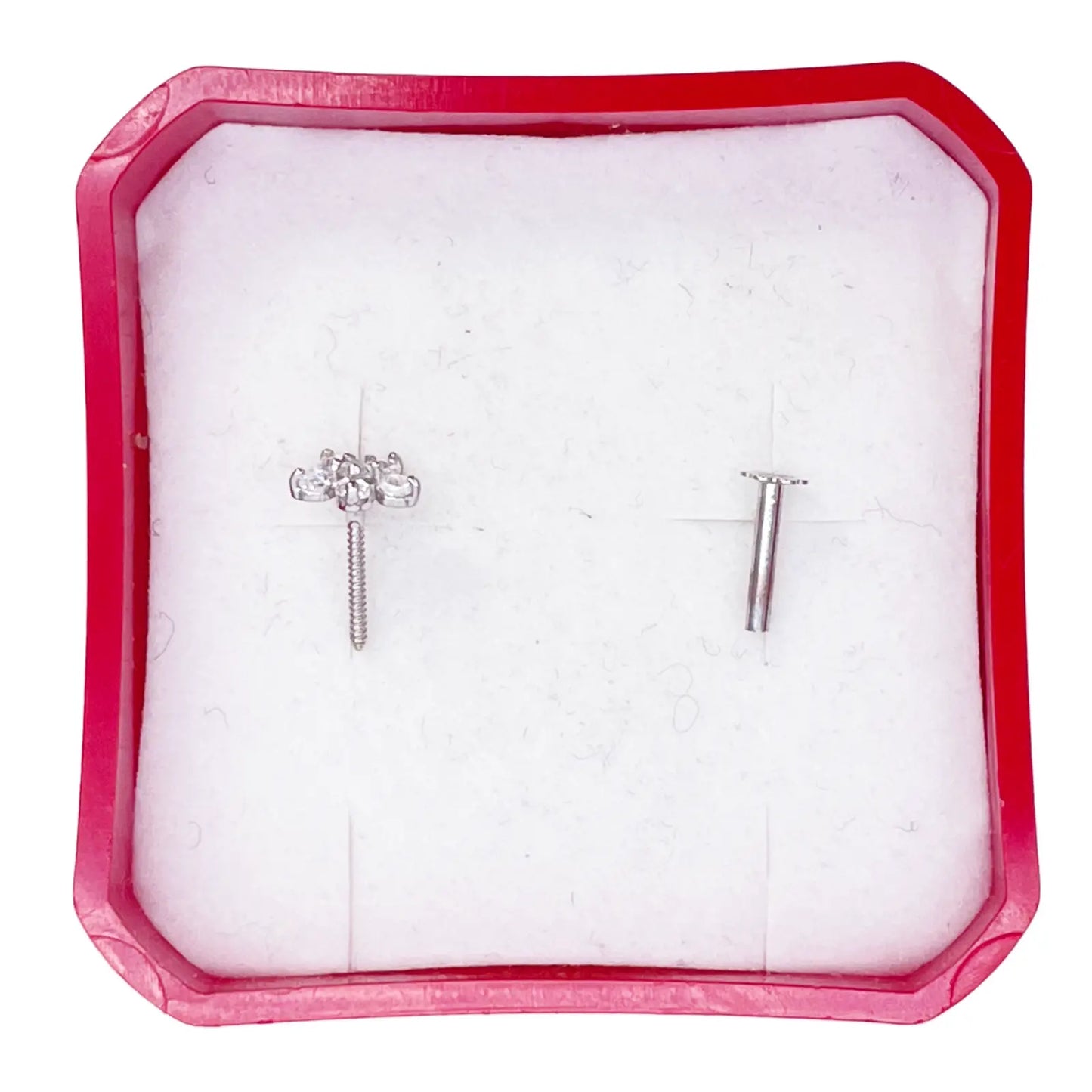 18ct White Gold Beautiful Five Cubic Zirconia Petal Floral Nose Stud/Pin 5.5mm Width 