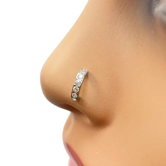 18ct White Gold Beautiful Small Half Hoop Nose Stud/Pin 8.7mm Length 