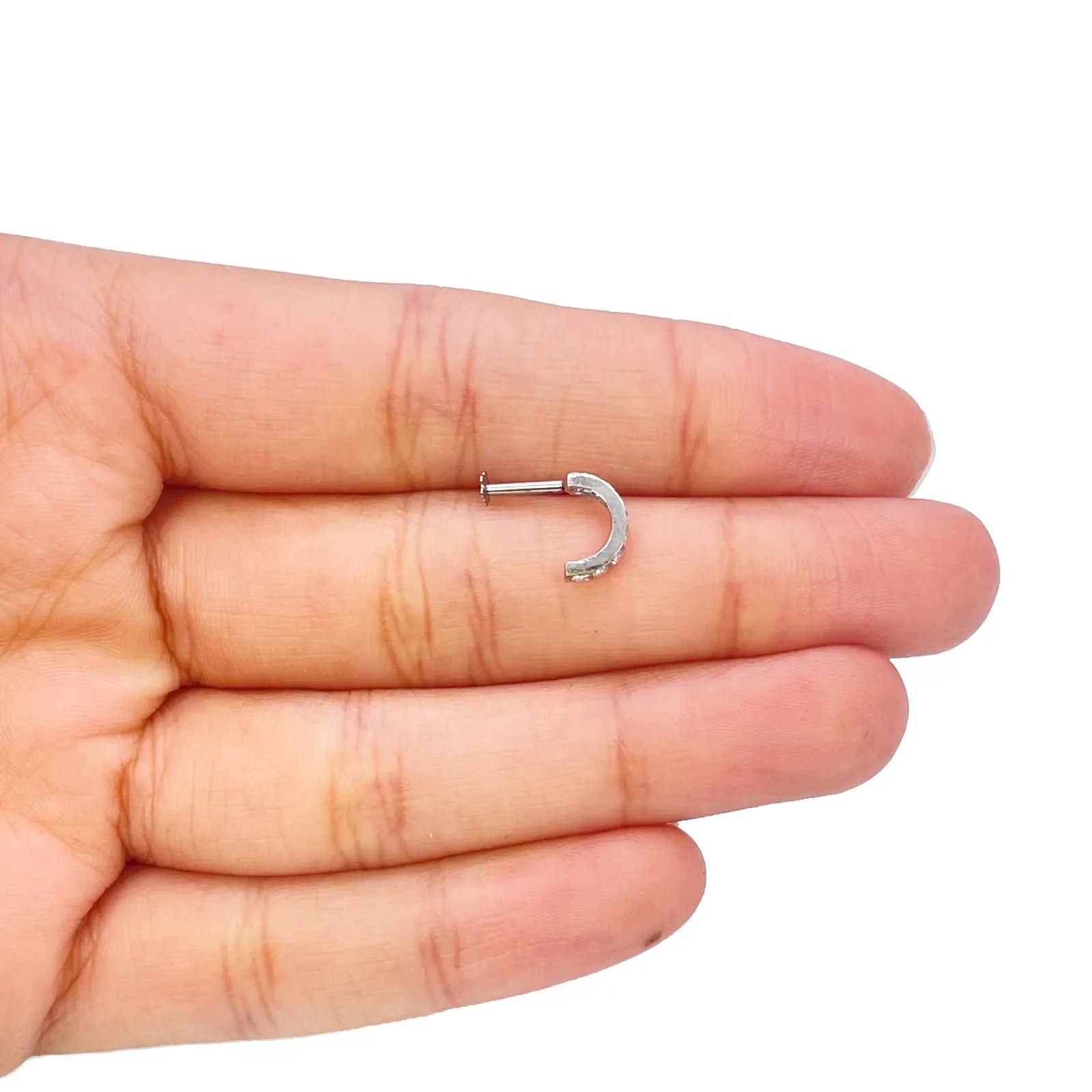 18ct White Gold Beautiful Small Half Hoop Nose Stud/Pin 8.7mm Length 