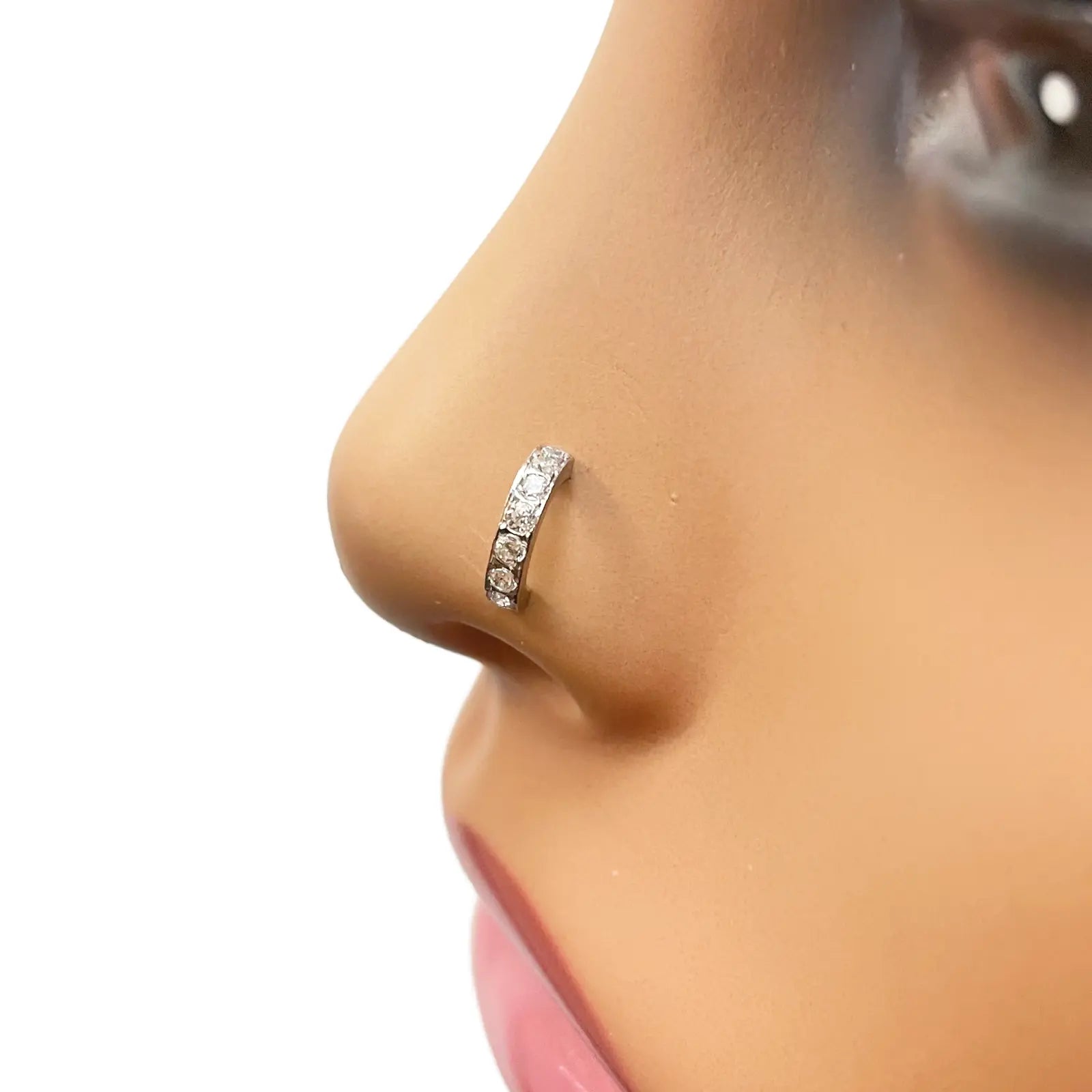 18ct White Gold Beautiful Small Half Hoop Nose Stud/Pin 8.7mm Length 