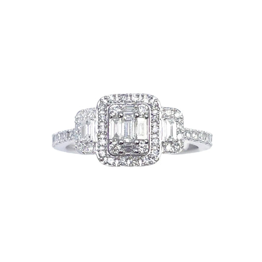18ct White Gold Cushion Round Diamond & Baguette Ring 0.50ct  Diamond Ring