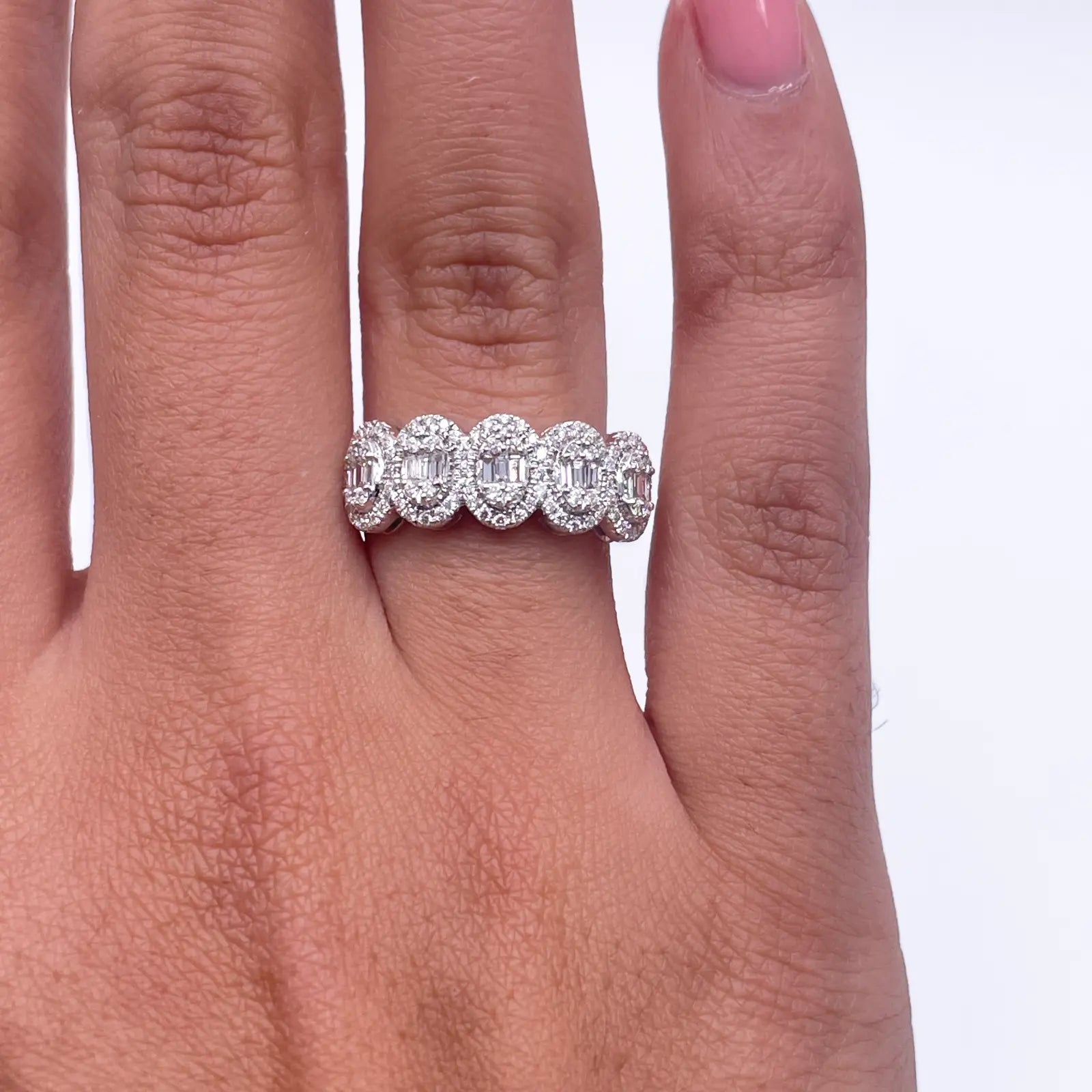 18ct White Gold Diamond 5 Oval Cluster With Baguettes Ring 0.49ct  Diamond Ring