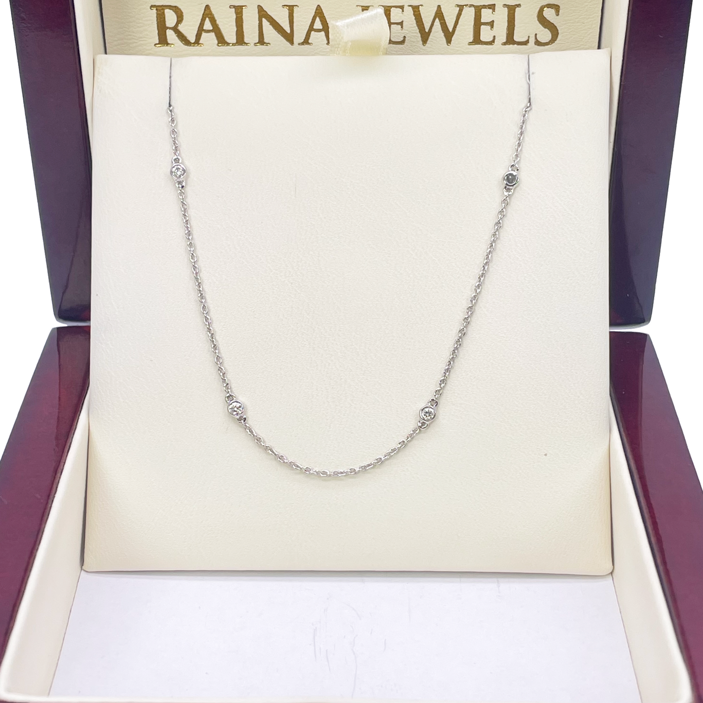 18ct White Gold Diamond By Yard Bezel Necklace 0.31ct 24''inches 2mm Width 