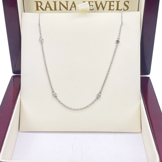 18ct White Gold Diamond By Yard Bezel Necklace 0.31ct 24''inches 2mm Width 