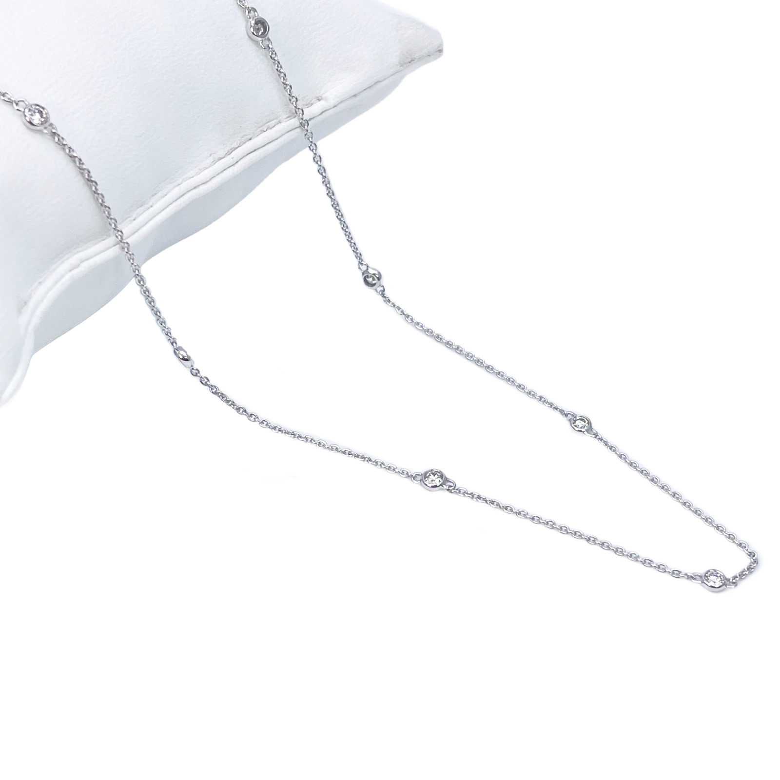 18ct White Gold Diamond By Yard Bezel Necklace 0.31ct 24''inches 2mm Width 