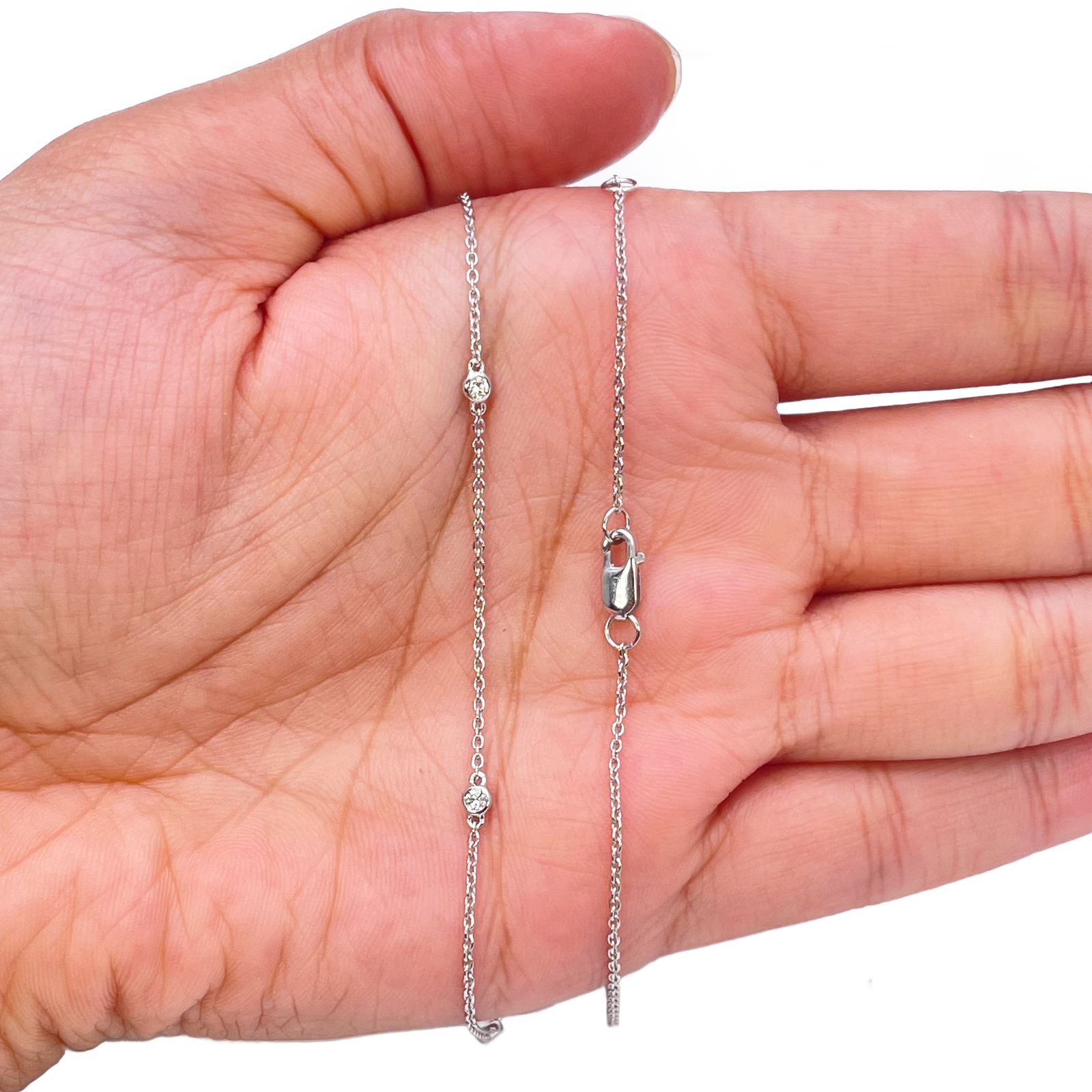 18ct White Gold Diamond By Yard Bezel Necklace 0.31ct 24''inches 2mm Width 