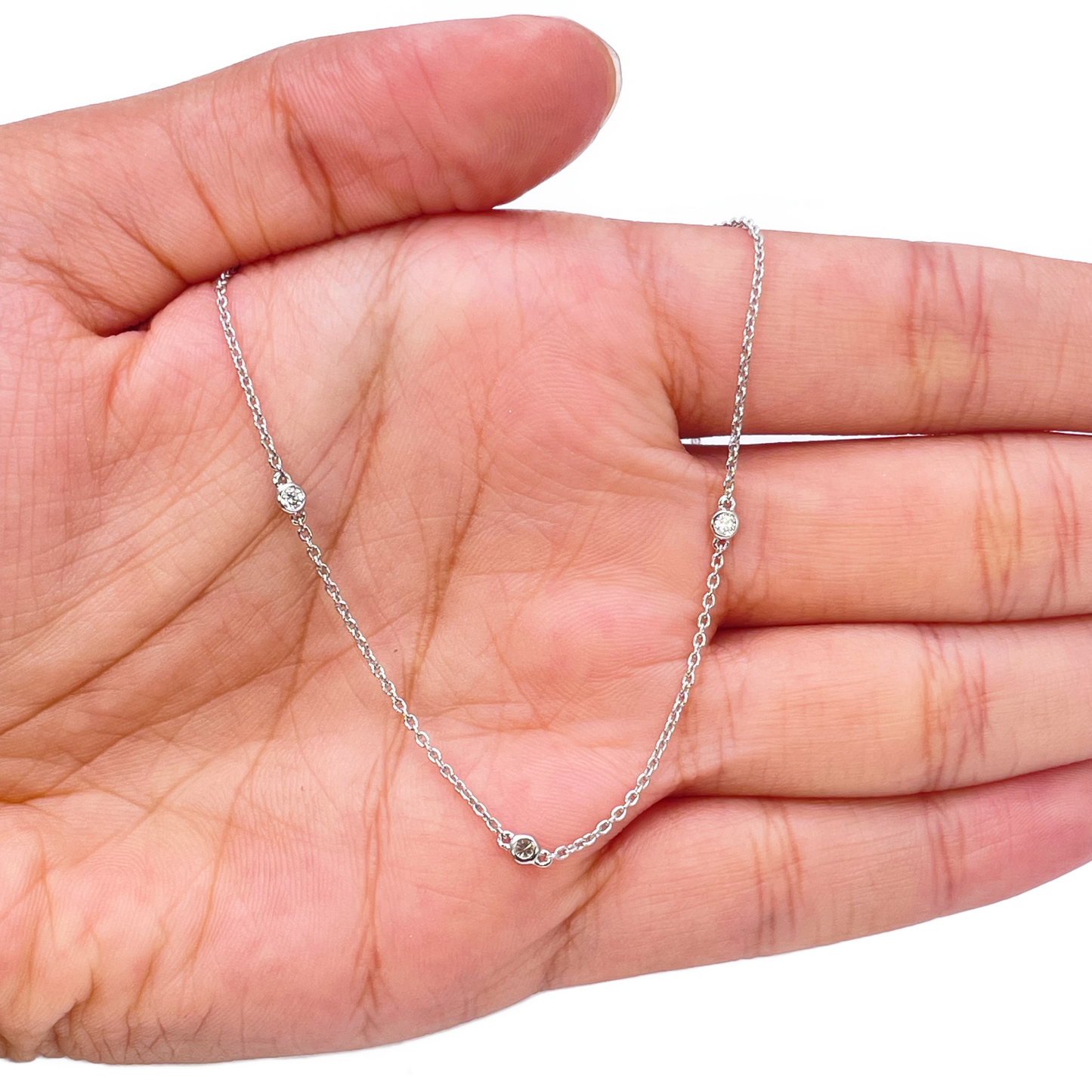 18ct White Gold Diamond By Yard Bezel Necklace 0.31ct 24''inches 2mm Width 