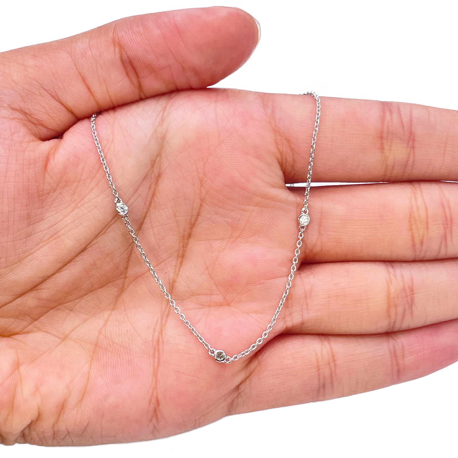 18ct White Gold Diamond By Yard Bezel Necklace 0.31ct 24''inches 2mm Width 