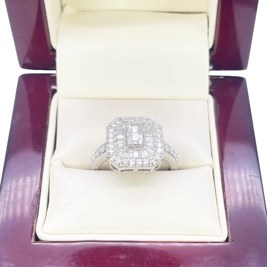 18ct White Gold Diamond Round-Baguette Cluster Ring 0.75ct  Diamond Ring