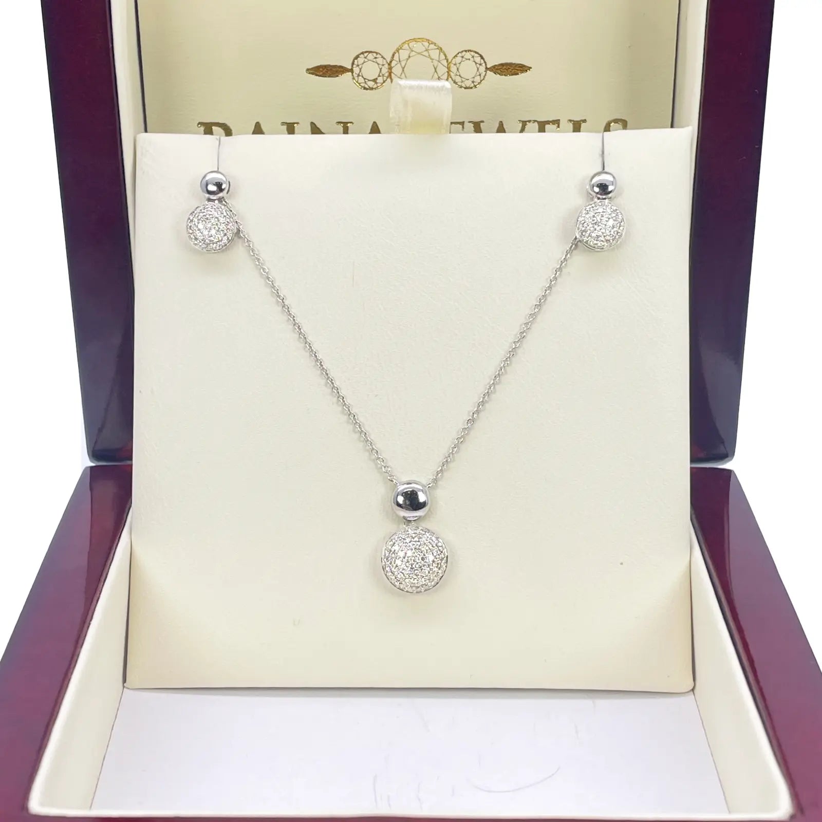 18ct White Gold Diamond Round Necklace Stud Earrings Matching Set 0.58ct 