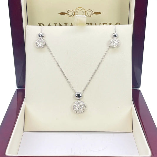 18ct White Gold Diamond Round Necklace Stud Earrings Matching Set 0.58ct 