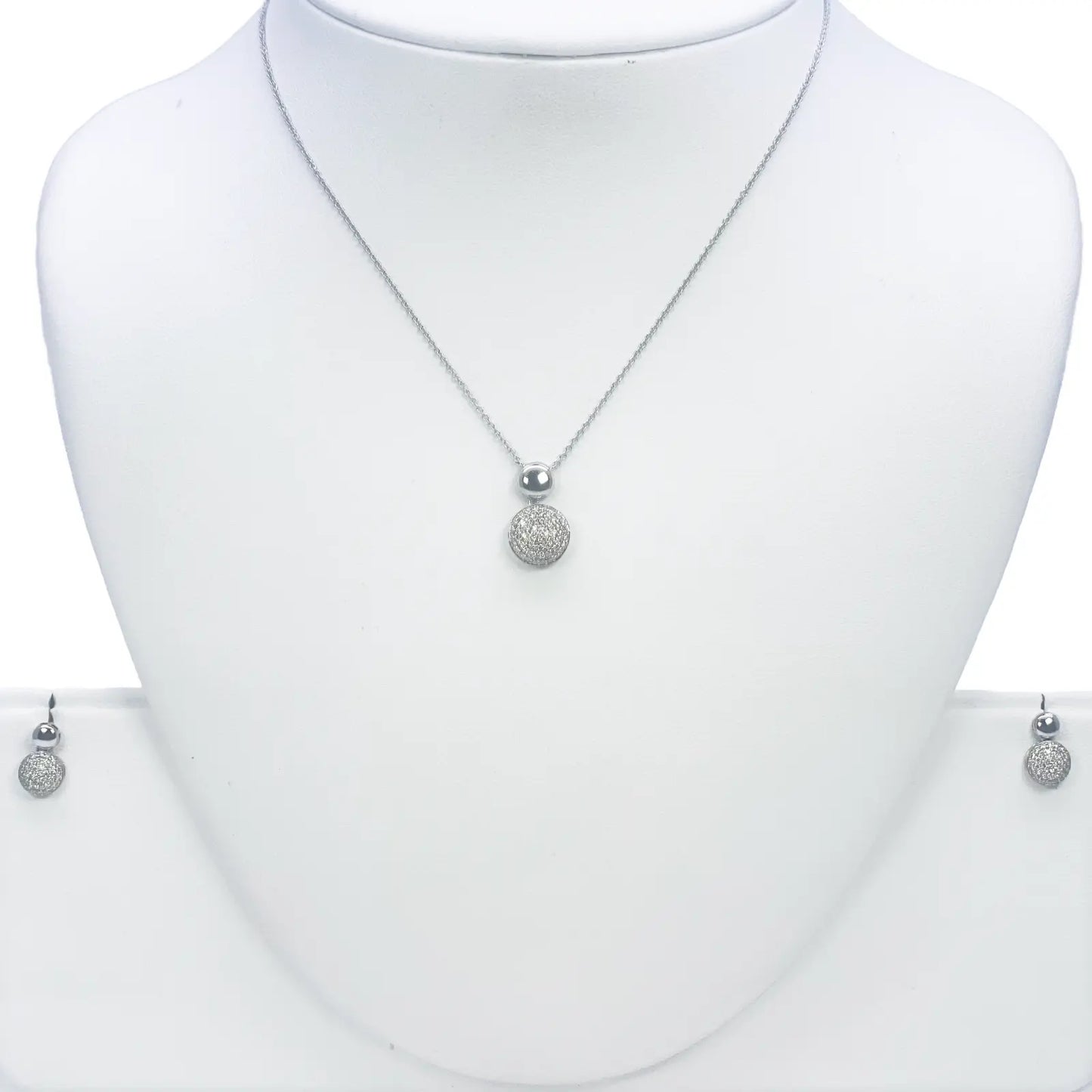 18ct White Gold Diamond Round Necklace Stud Earrings Matching Set 0.58ct 