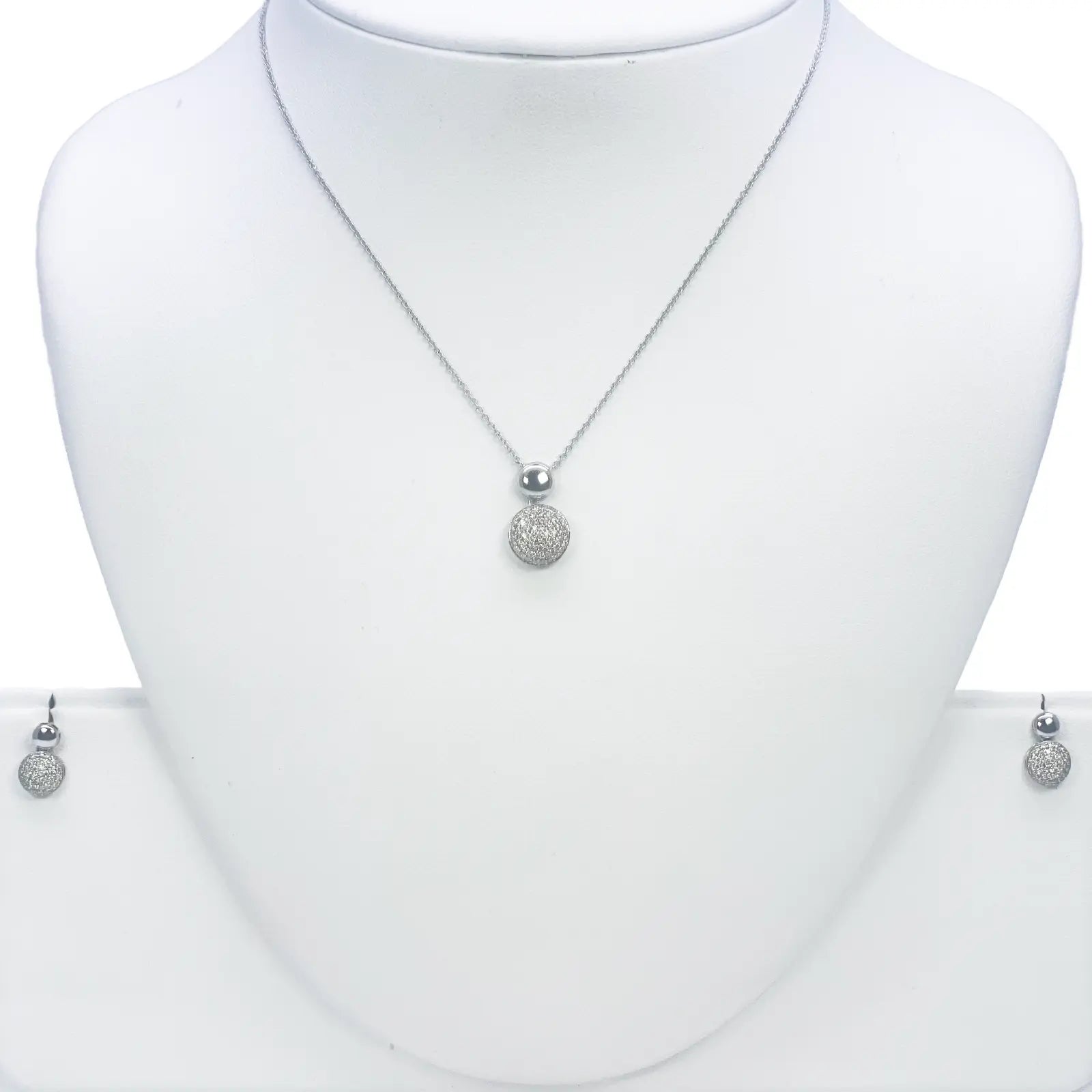 18ct White Gold Diamond Round Necklace Stud Earrings Matching Set 0.58ct 