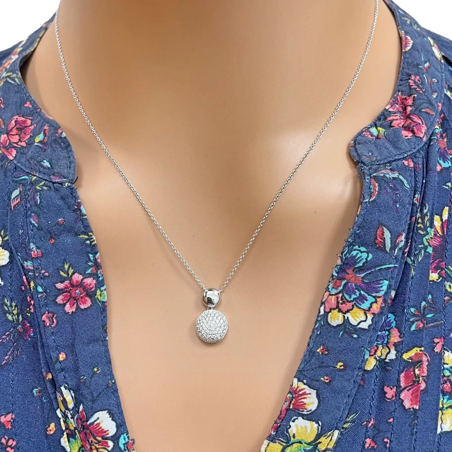 18ct White Gold Diamond Round Necklace Stud Earrings Matching Set 0.58ct 