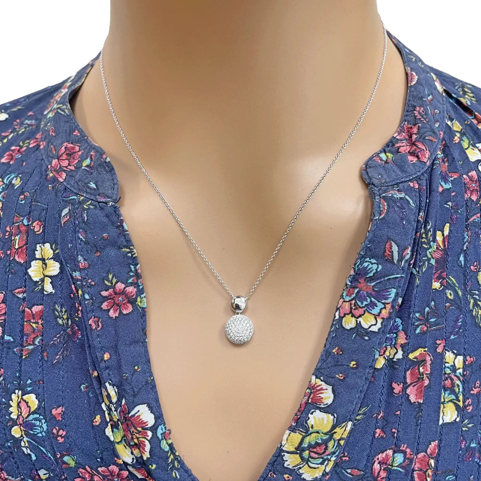 18ct White Gold Diamond Round Necklace Stud Earrings Matching Set 0.58ct 