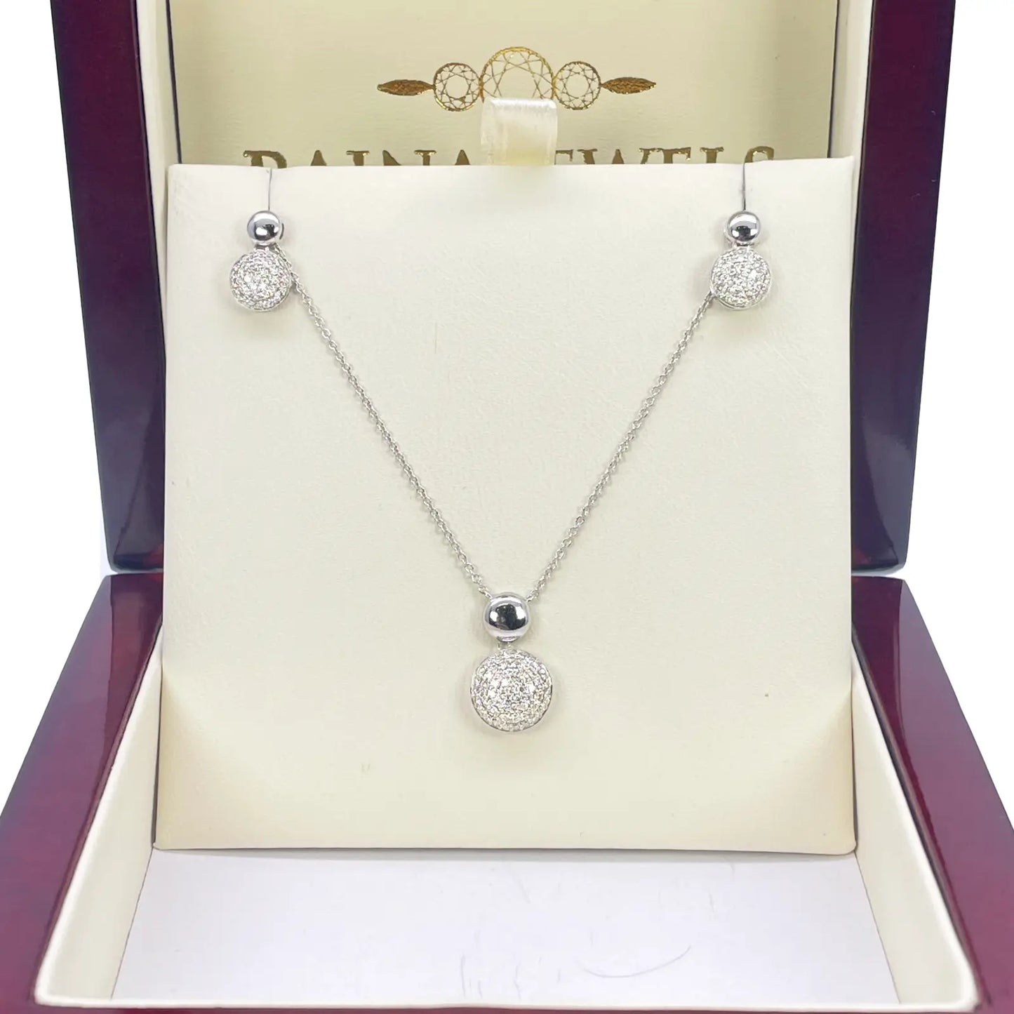 18ct White Gold Diamond Round Necklace Stud Earrings Matching Set 0.58ct 