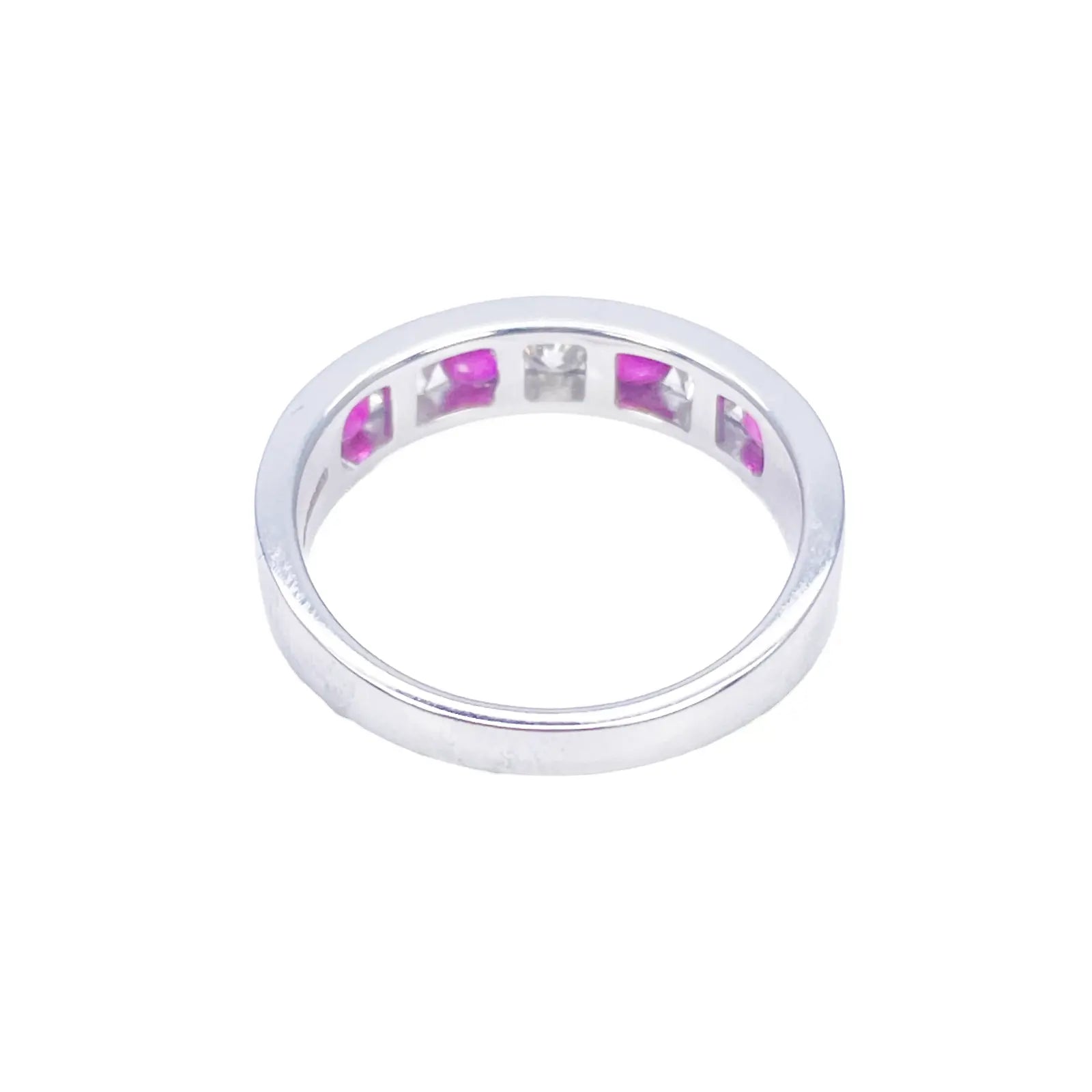 18ct White Gold Diamond & Ruby 7 Stone Half Eternity Channel Set Ring 0.85ct 