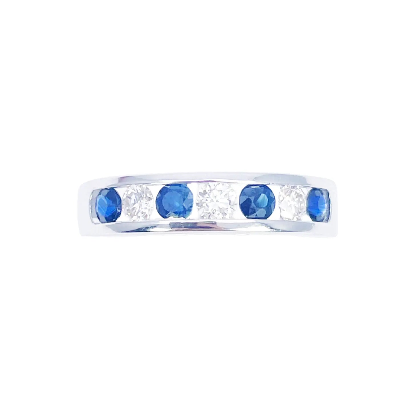 18ct White Gold Diamond & Sapphire 7 Stone Half Eternity Channel Set Ring 0.80ct  Diamond Ring