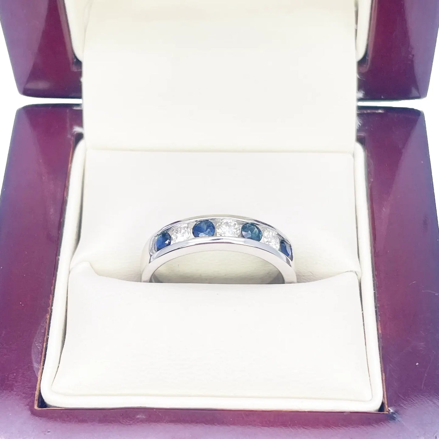 18ct White Gold Diamond & Sapphire 7 Stone Half Eternity Channel Set Ring 0.80ct  Diamond Ring
