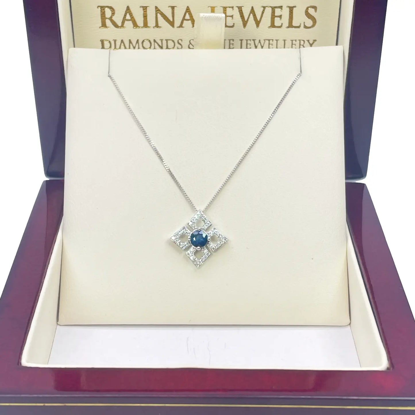 18ct White Gold Diamond & Sapphire Kite Pendant With A 16''inch Chain Necklace 0.77ct 