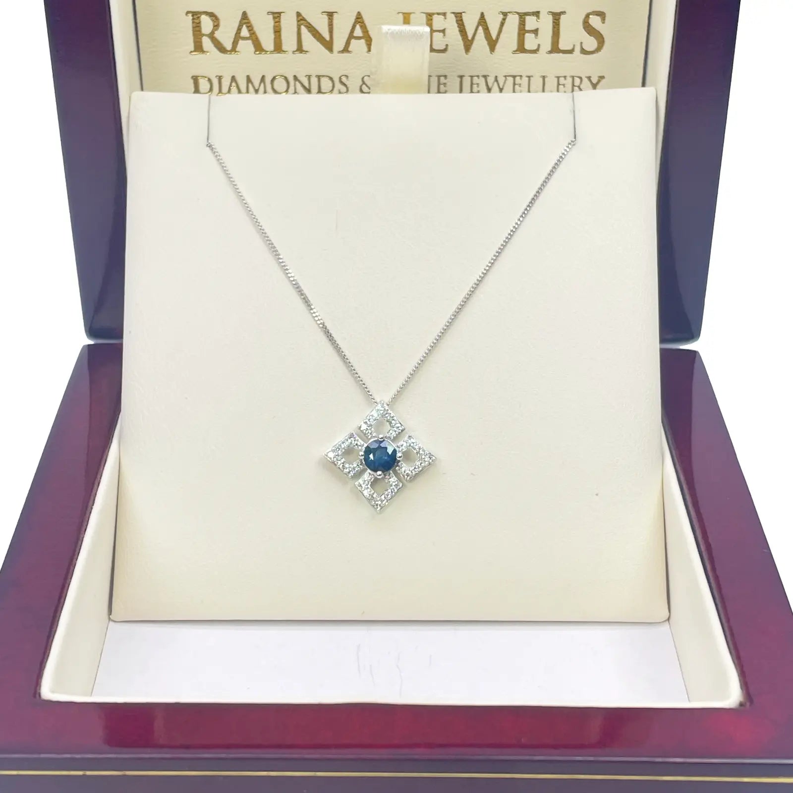 18ct White Gold Diamond & Sapphire Kite Pendant With A 16''inch Chain Necklace 0.77ct 