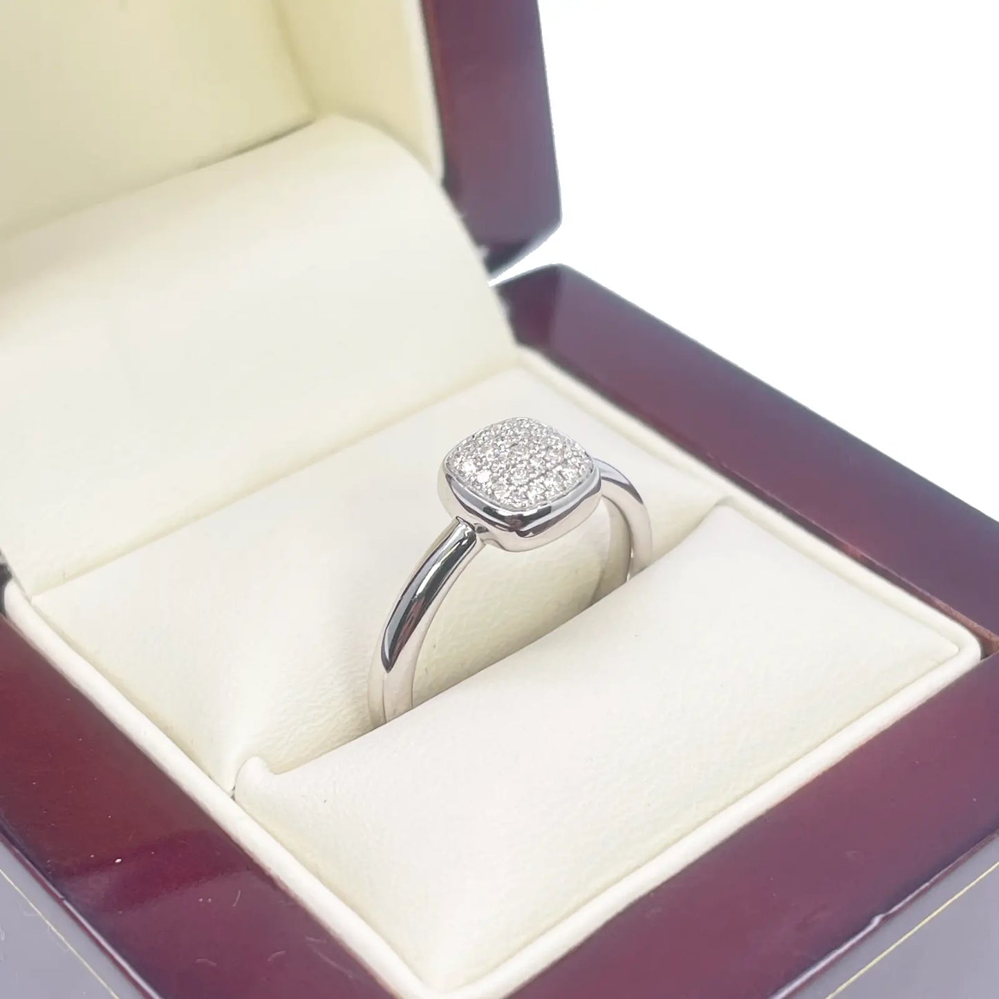 18ct White Gold Elegant Diamond Square Ring 0.15ct  Diamond Ring