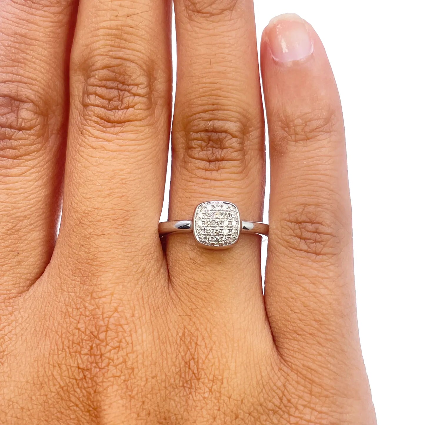 18ct White Gold Elegant Diamond Square Ring 0.15ct  Diamond Ring