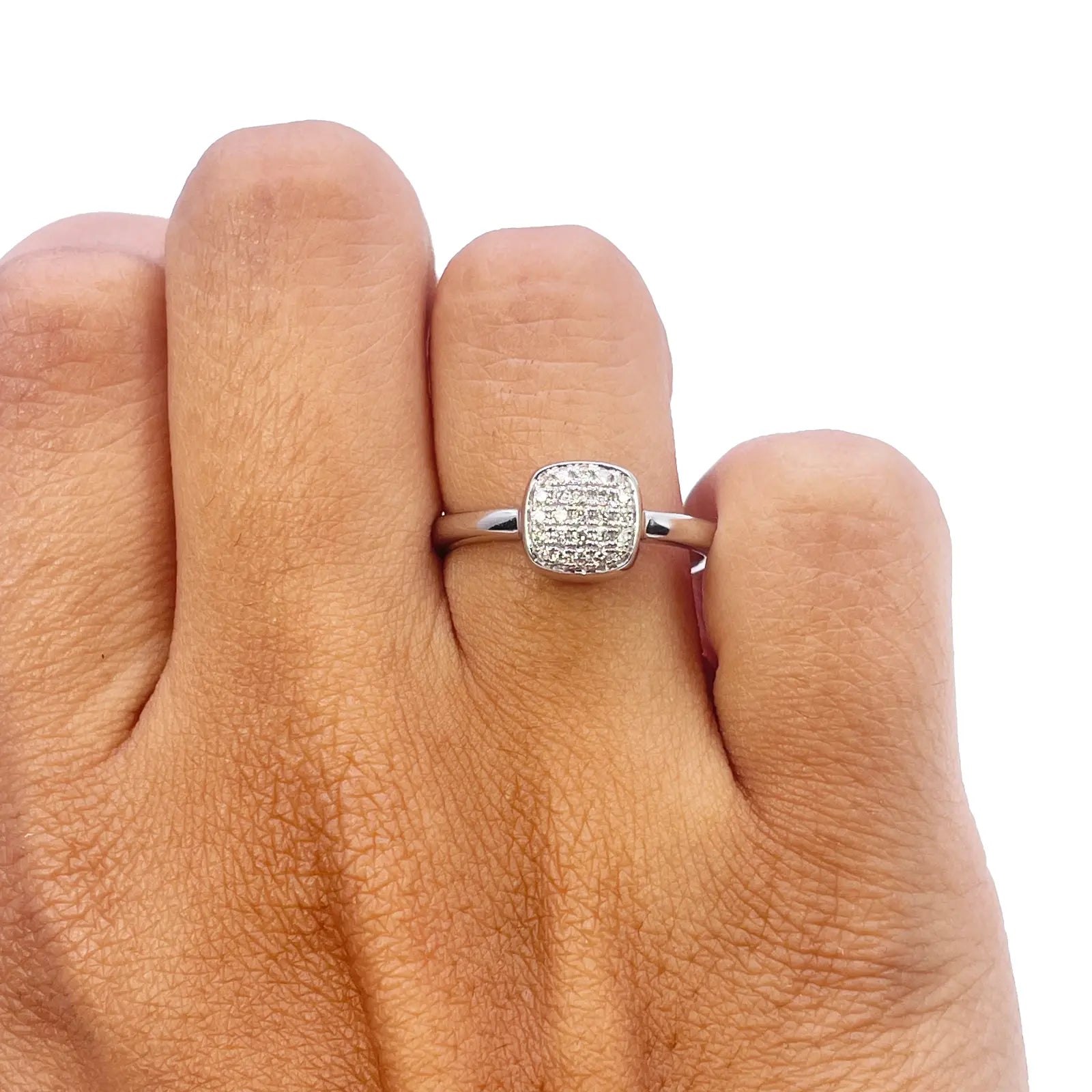 18ct White Gold Elegant Diamond Square Ring 0.15ct  Diamond Ring