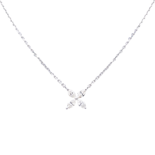 18ct White Gold Flower Marquise Four Leaf Diamond Pendant Necklace 0.46ct 