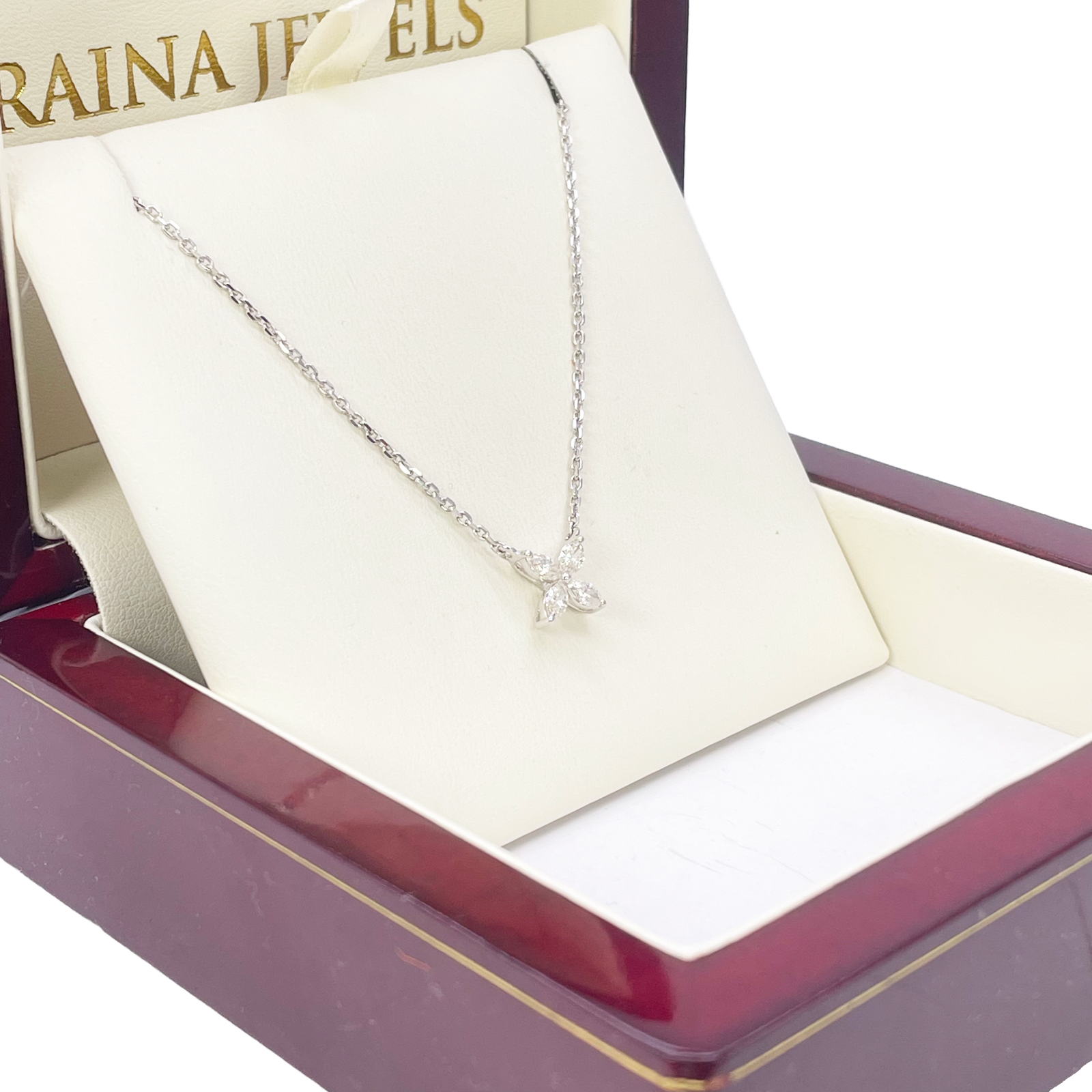 18ct White Gold Flower Marquise Four Leaf Diamond Pendant Necklace 0.46ct 