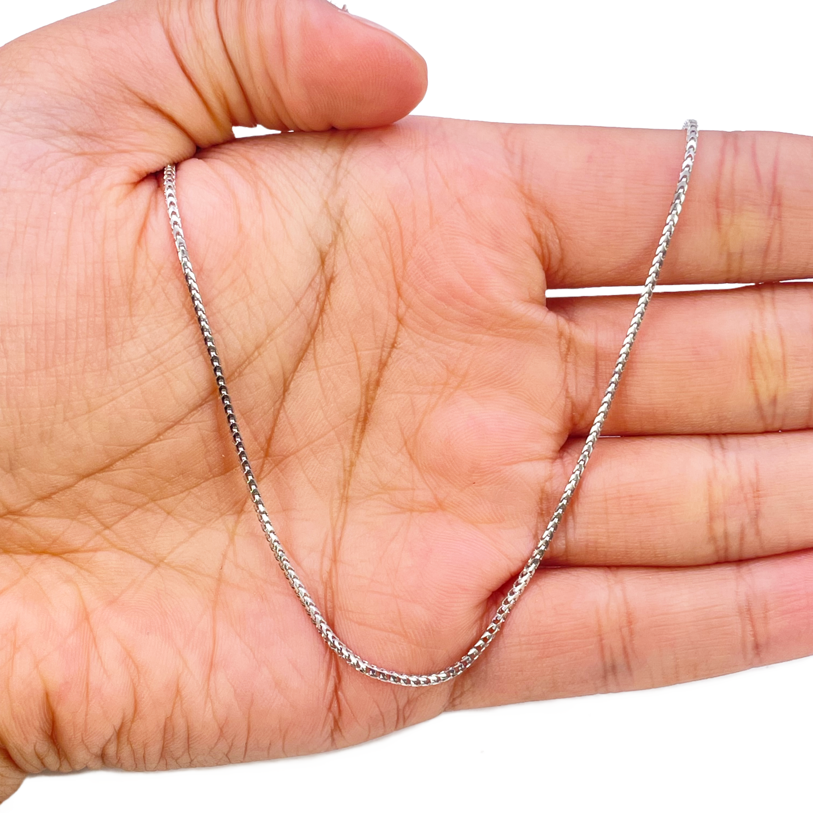 18ct White Gold Foxtail Chain Necklace 16 Inches 1.2mm Width 