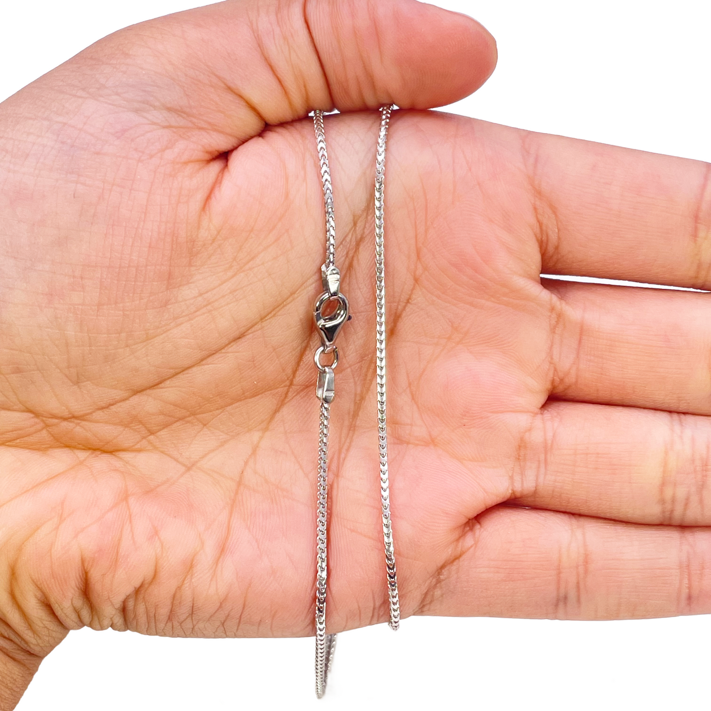 18ct White Gold Foxtail Chain Necklace 16 Inches 1.2mm Width 