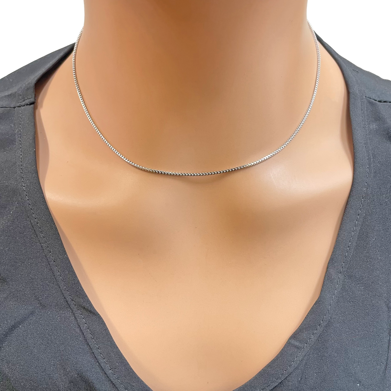 18ct White Gold Foxtail Chain Necklace 16 Inches 1.2mm Width 