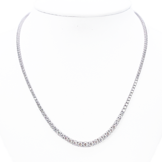 18ct White Gold Graduated Natural Diamond 8.16ct Tennis Necklace 17 Inches 