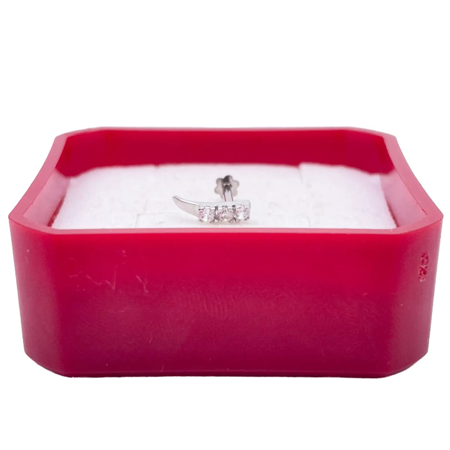 18ct White Gold High Polished 3 Stone Cubic Zirconia Nose Stud/Pin 8mm Length 