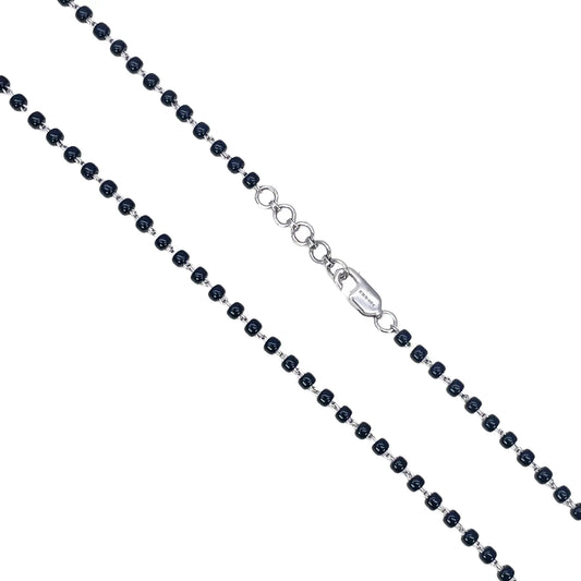 18ct White Gold Mangalsutra Chain Black Beaded Necklace 16 Inches 2.7mm Width