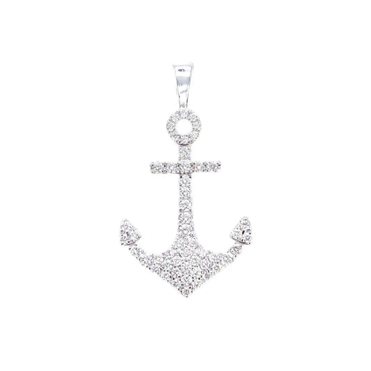 18ct White Gold Natrual Diamond Anchor Sailor Pendant 0.30ct (25mm x 14mm) 
