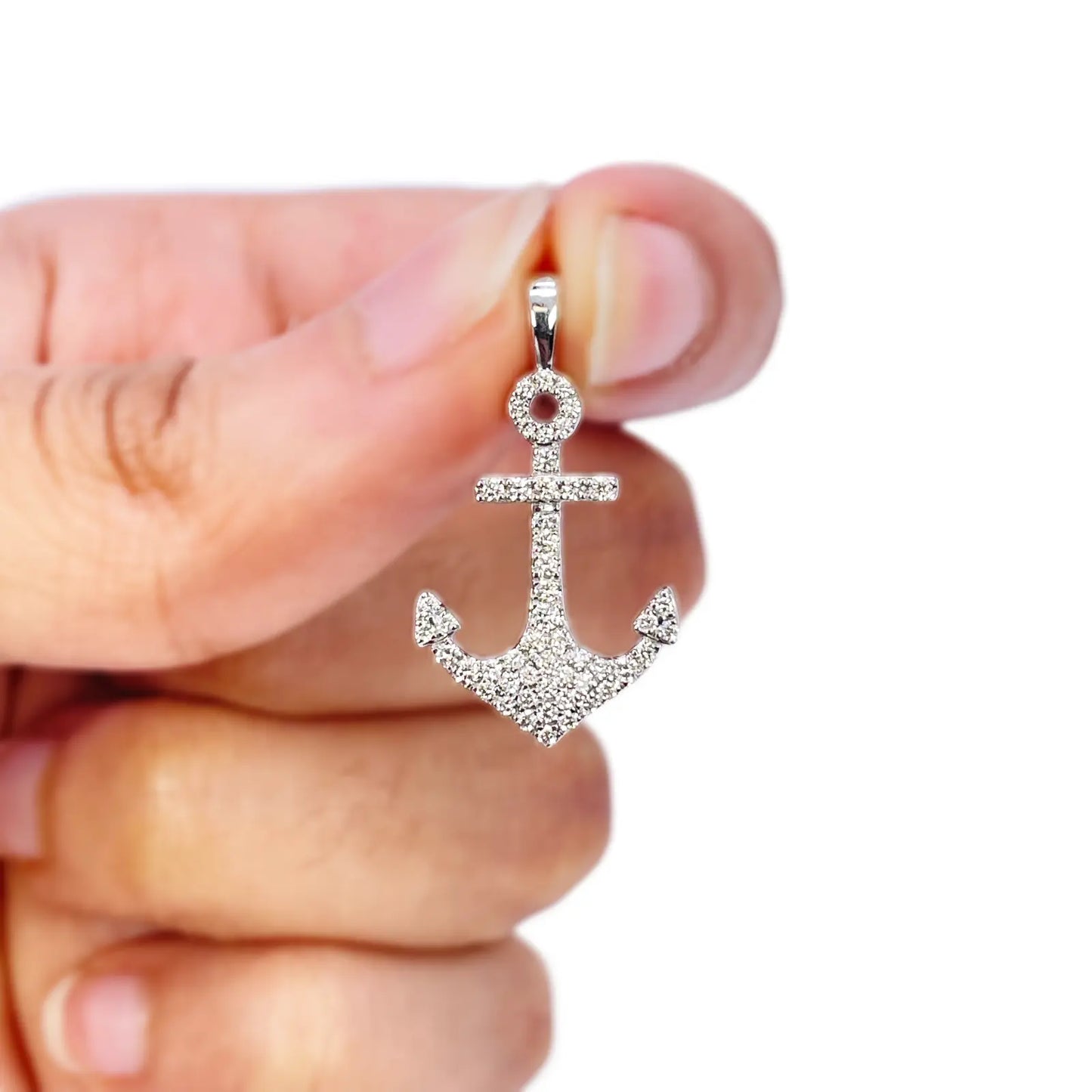18ct White Gold Natrual Diamond Anchor Sailor Pendant 0.30ct (25mm x 14mm) 