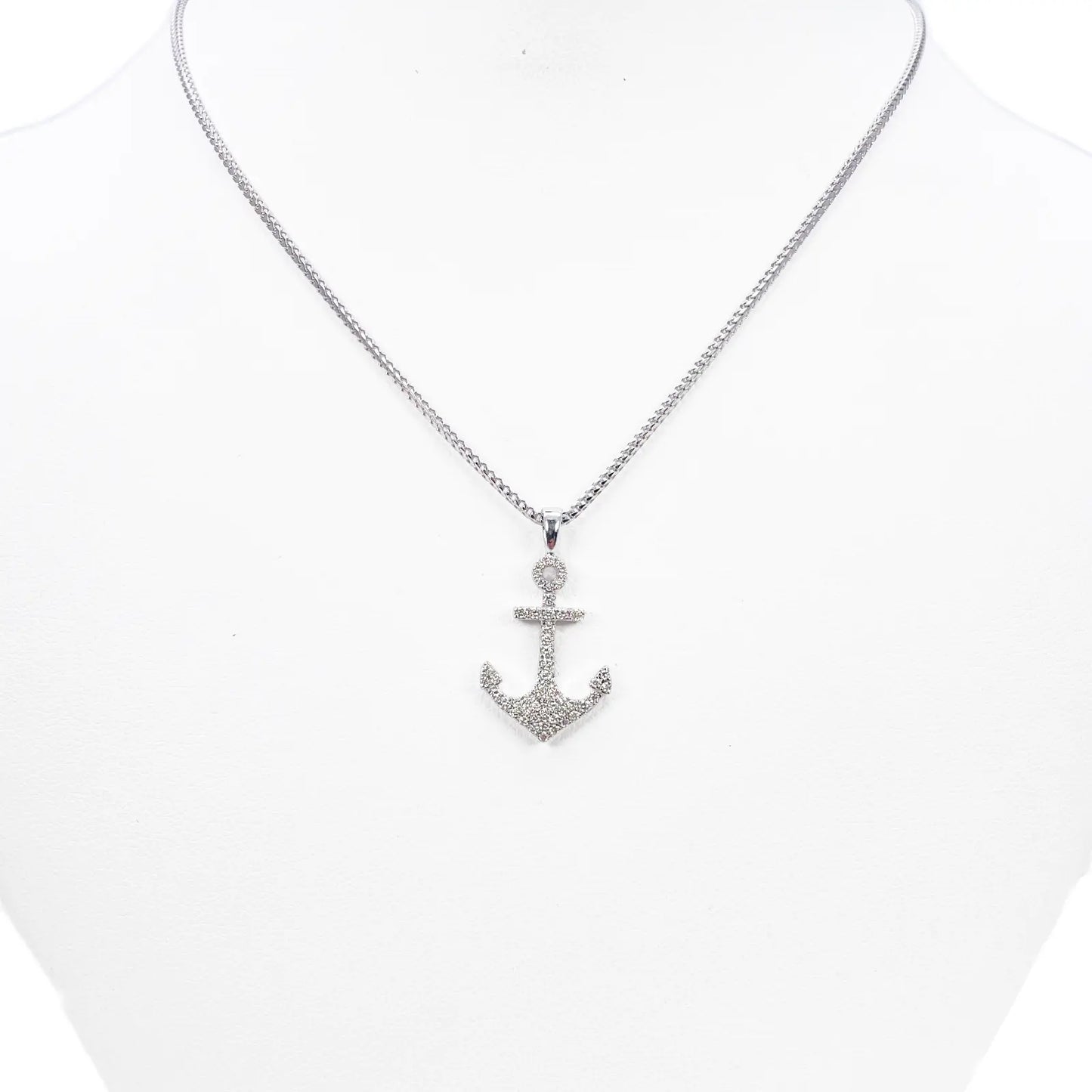 18ct White Gold Natrual Diamond Anchor Sailor Pendant 0.30ct (25mm x 14mm) 