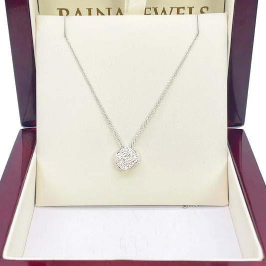 18ct White Gold Natural Diamond 0.27ct Cluster Square Pendant Necklace 18''inches 