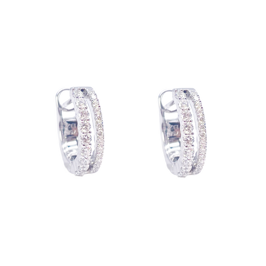 18ct White Gold Natural Diamond 0.37ct Hoop Huggies Earrings 9mm Diameter 