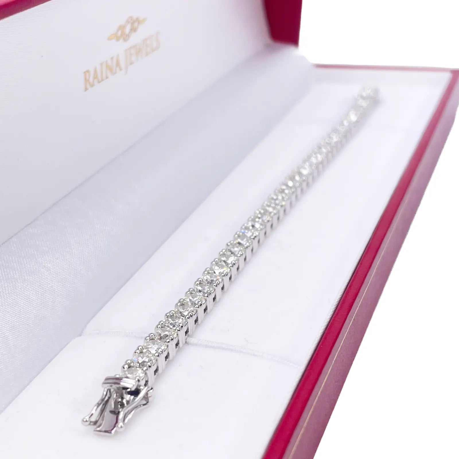 18ct White Gold Natural Diamond 4-Claw Tennis Bracelet 10.72ct 7  Diamond Bracelets