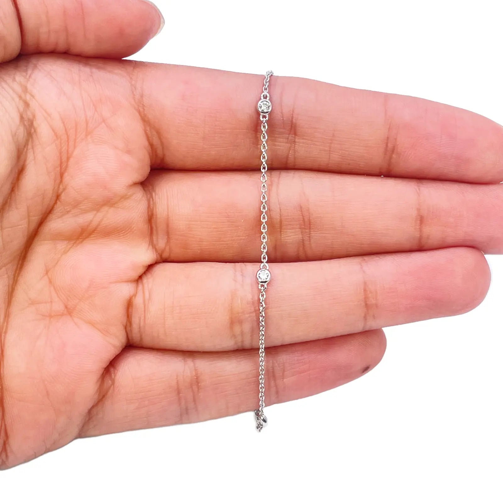 18ct White Gold Natural Diamond Bezel Bracelet 0.13ct 7''inches  Diamond Bracelets