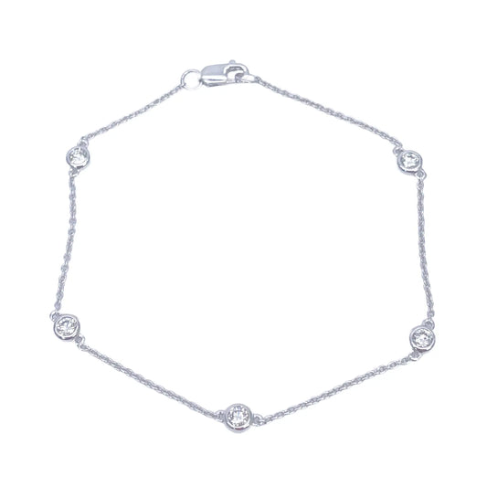 18ct White Gold Natural Diamond Bezel Bracelet 0.40ct 7''inches  Diamond Bracelets