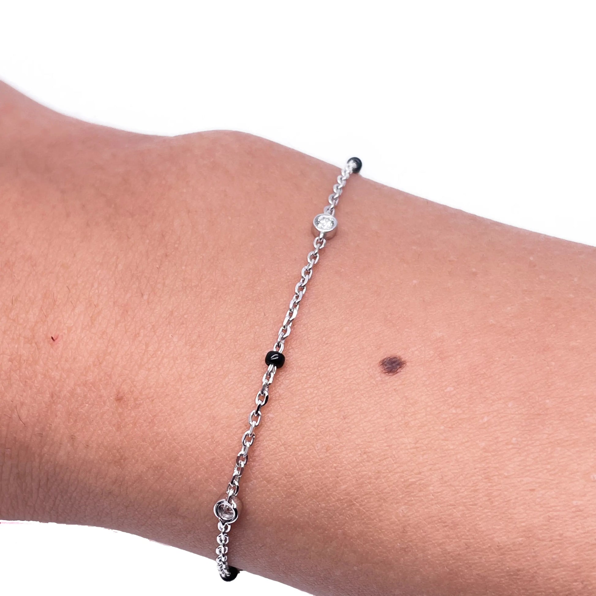 18ct White Gold Natural Diamond By Yard Mangalsutra Bracelet, 0.20ct 